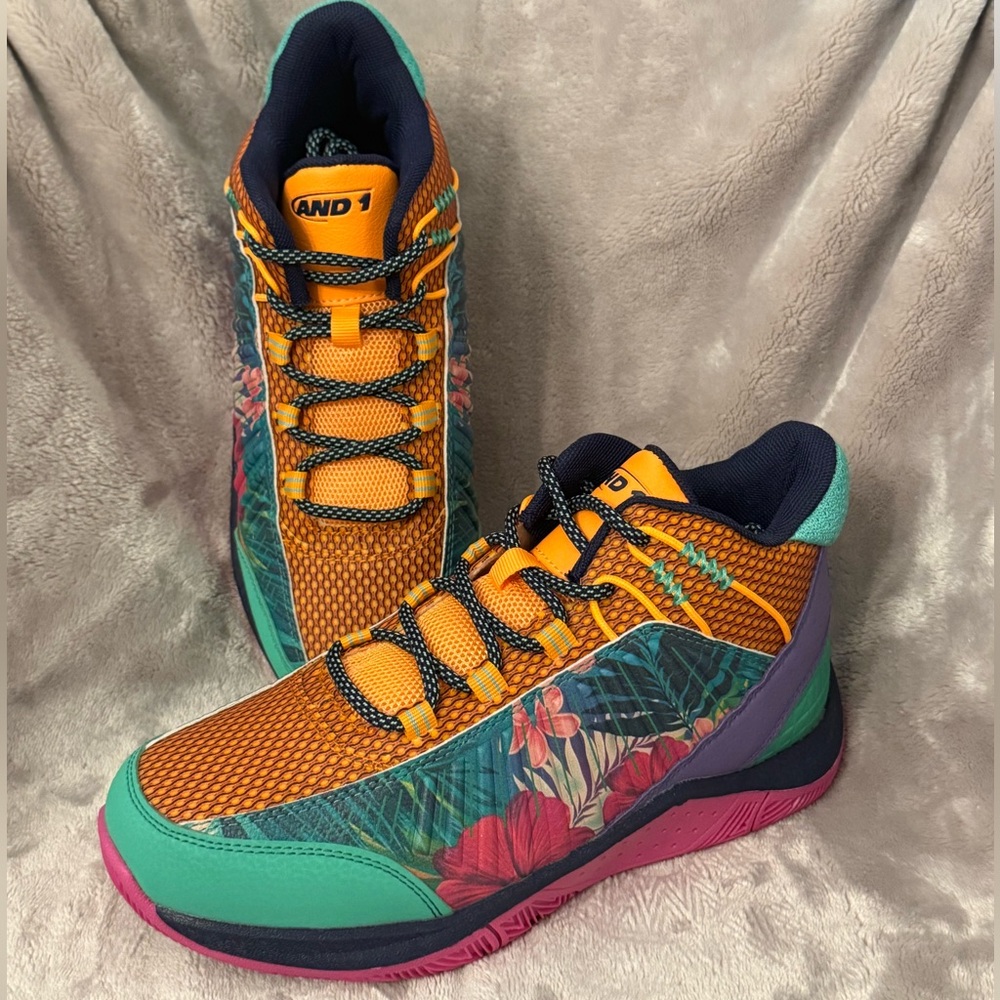 AND1 Explosive T Kids Basketball Shoes Size 6 | Coral/Blue/Green | NWT